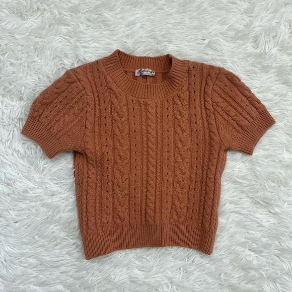 Free People Sweaters - Twee Boho indie alt cute orange cable knit short sleeve sweater Size S